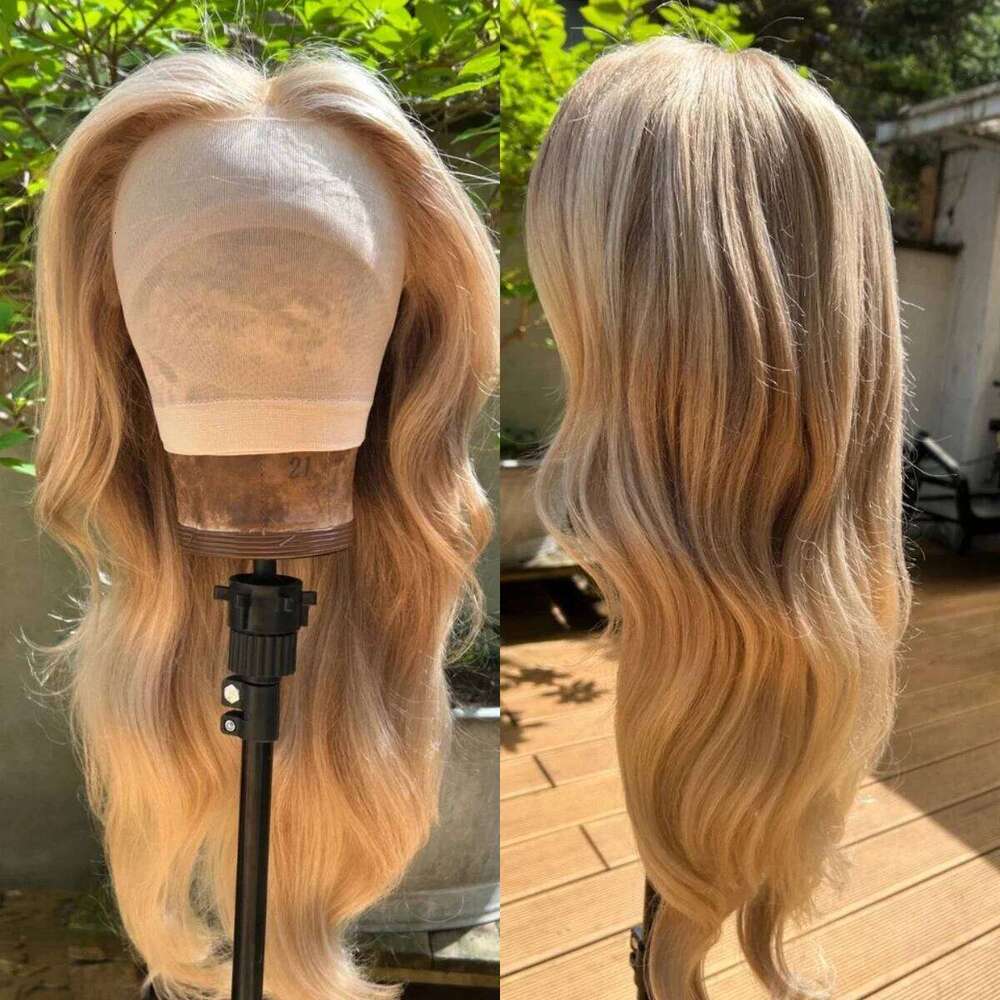 28 Inch 13x4 Ombre Golden Blonde HD Lace Front Wig Natural Hairline Middle Part Curly Heat Resistant Synthetic Fiber for Women