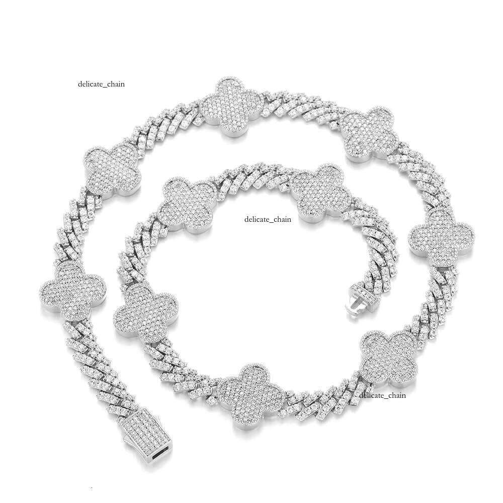 Hip Hop Spring Buckle Clover Diamond Cuban Chain VVS Moissanite Versatile Men's Necklace
