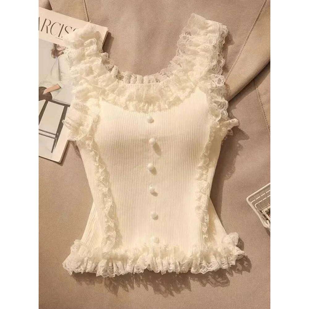 Pure desire, sweet spicy lace camisole vest, women's summer hot girl slim fit and slimming, knitted base, short sleevel