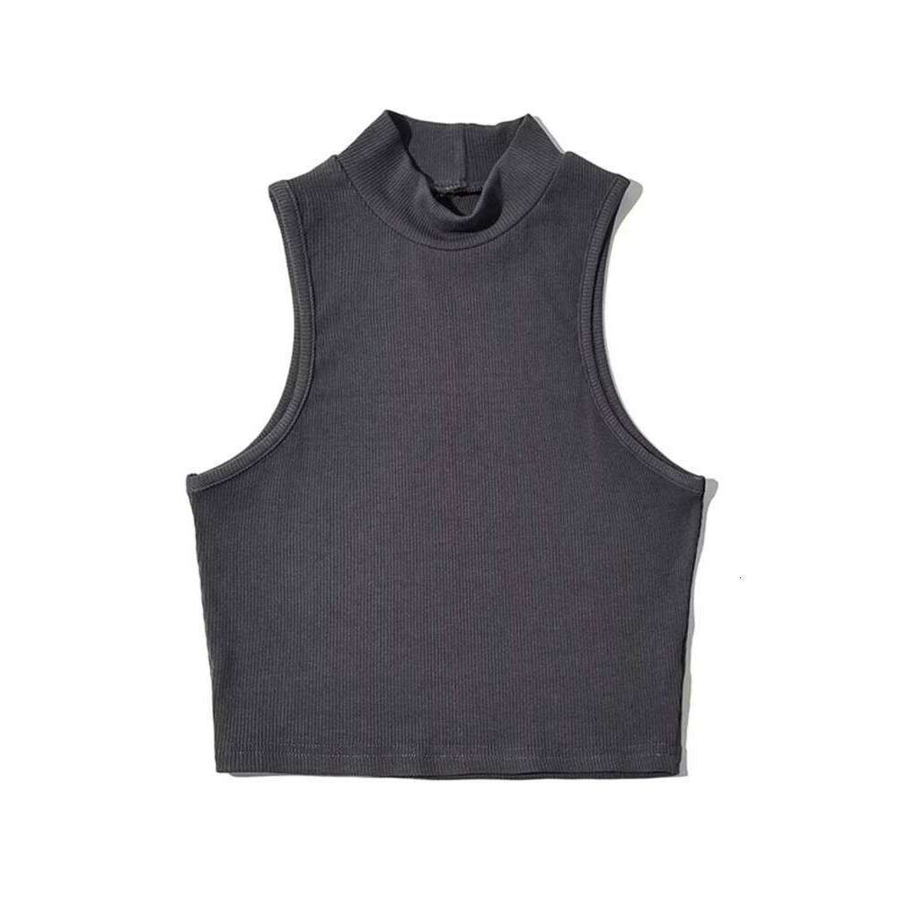 Summer Black Women Fashion Crop Top High Neck White Sleeveless Tank Tops 5 Colors