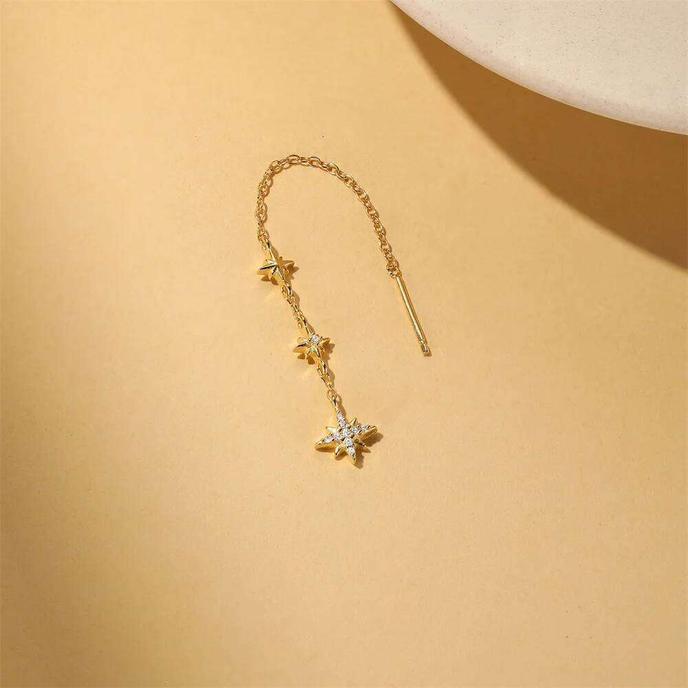 Aide 925 Sterling Silver Chain Tassel Star Zircon Earrings For Women Ins Minimalism Geometric Long Line Ear Studs Xmas Gift 1pc