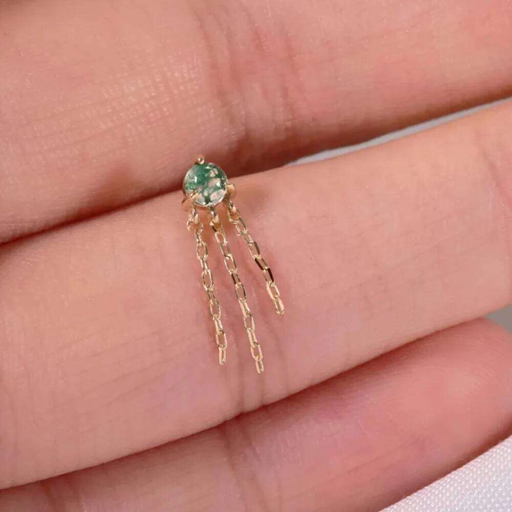 Aide 925 Sterling Silver Natural Green Agate Stud Earring Mini DIY New Design Round Daily Hypoallergenic Studs Jewelry For Women