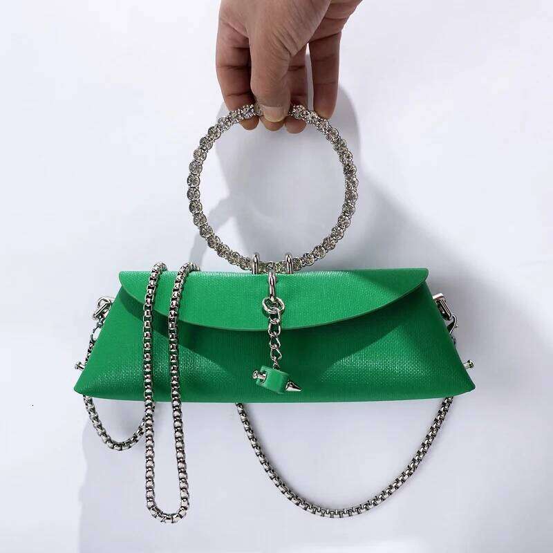 Ladies Evening Bags For Women Luxury Designer Handbags Purses 2024 New In PU Ring Handle Mosaic Imitation Diamond Chain Shoulder