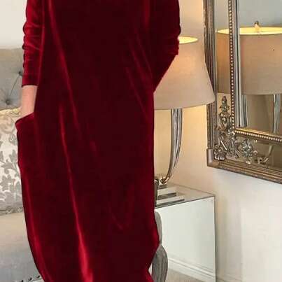 2026 Spring New European and American Style Slimming Elegant Round Neck Long Dress