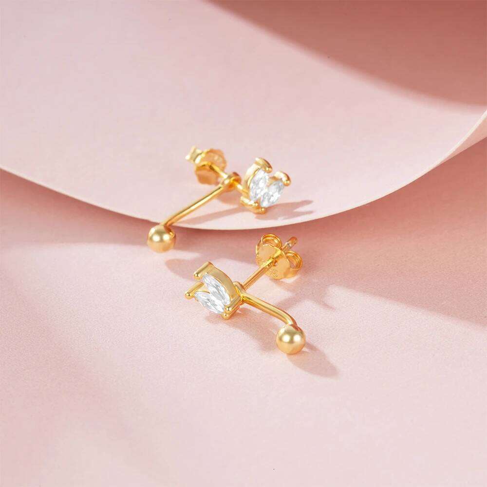 Aide 925 Sterling Silver Double Beads Two Ways To Way Piercing Stud Earrings For Women 18K Gold Simple Elegant Jewelry Pendient