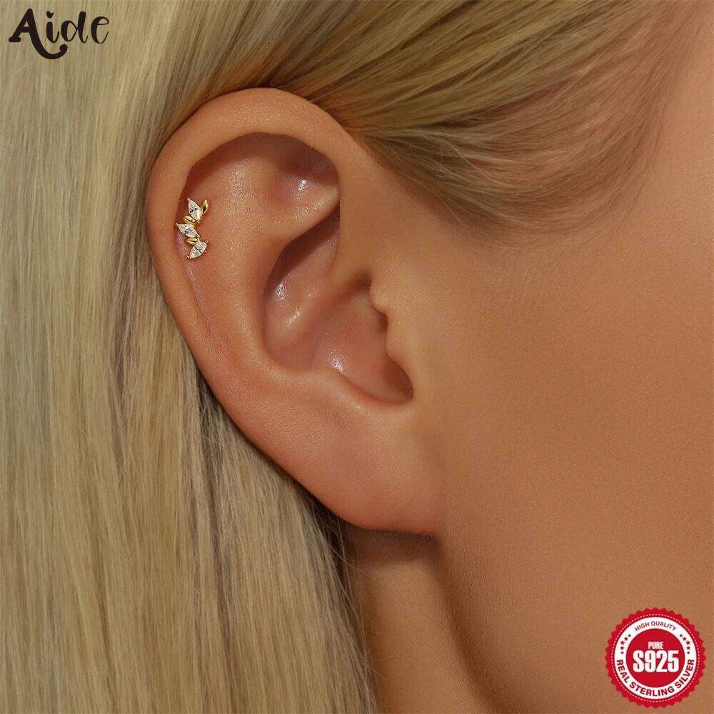Aide 925 Sterling Silver 1PC Horse Eye Zircon Flat Head Cartilage Piercing Stud Earring For Women Claasic Opal Ear Bone Studs