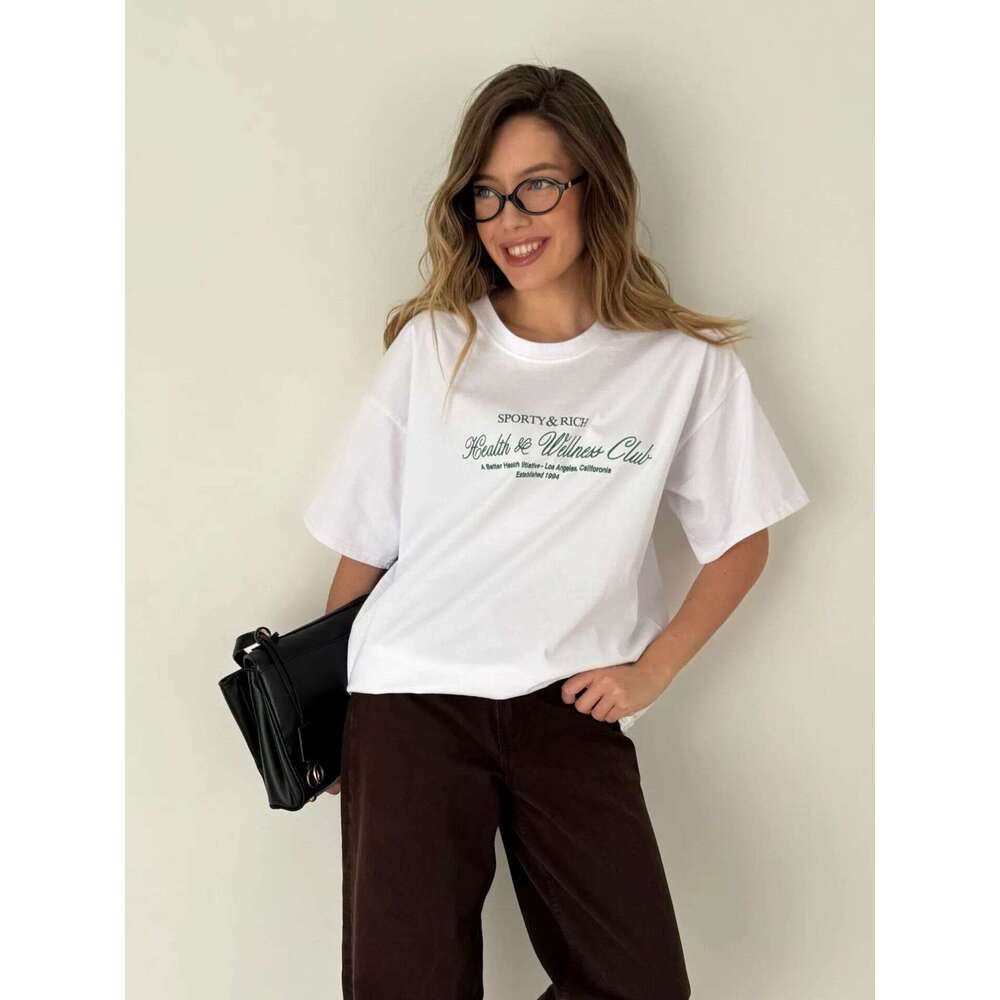 2026 Summer New Casual Versatile Elegant 100% Cotton Short Sleeve T-Shirt Lazy Style Fun Commuting Top Ins