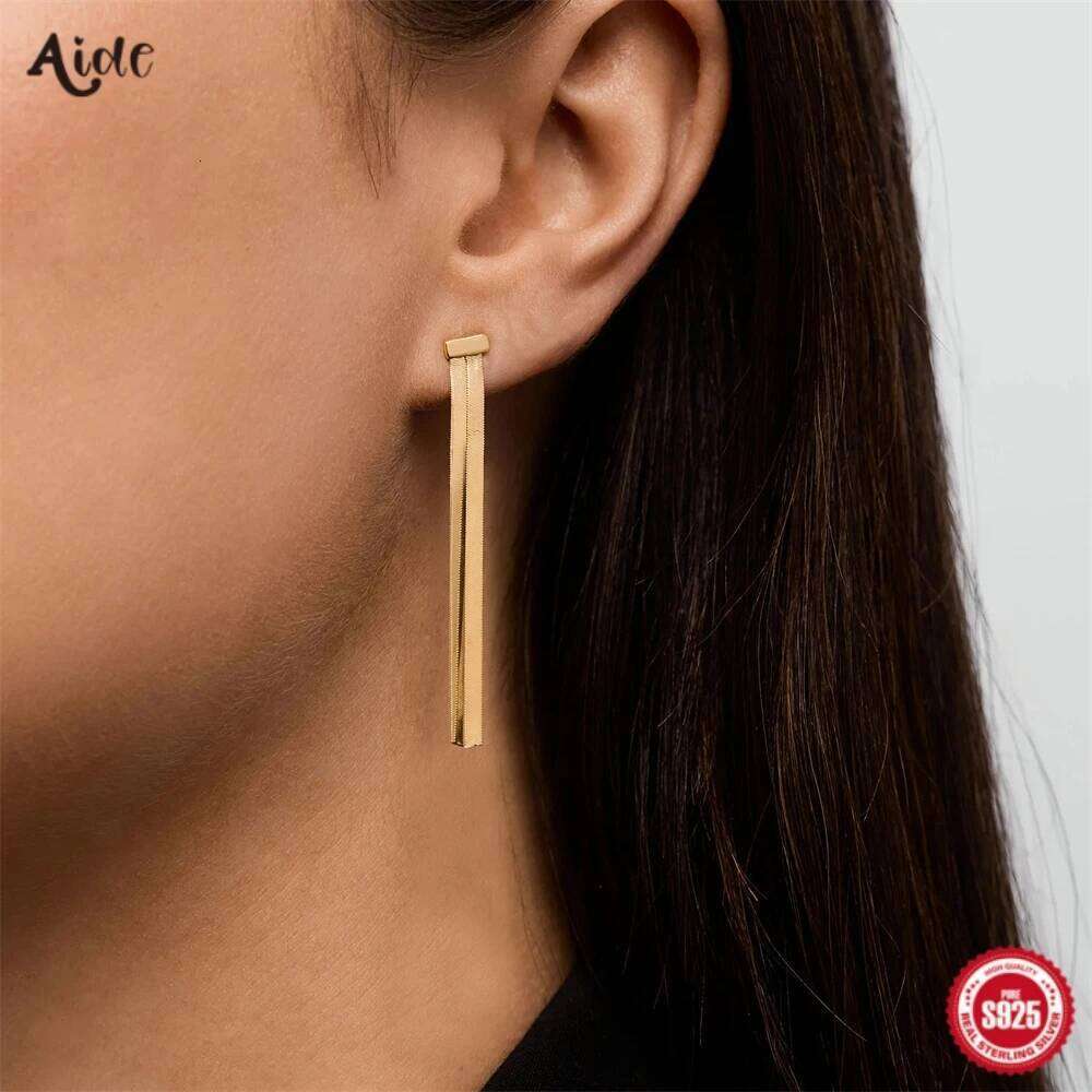 Aide 925 Sterling Silver Long Strip Dangle Stud Earrings For Women Elegant Simple Piercing Bohemian Jewelry Party Gift