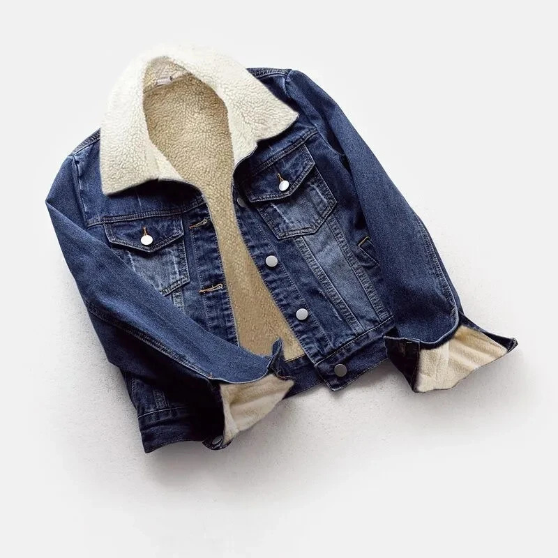 Fleece Warm Winter Jean Jacket Female Pockets Button Soft Outerwear Fashion Slim Denim Coats For Women 251229