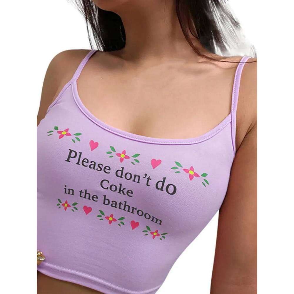 2024 Women Strappy Cotton Letter Print Tank Vest Summer Sexy Short Crop Camis Tees Tops Ladies