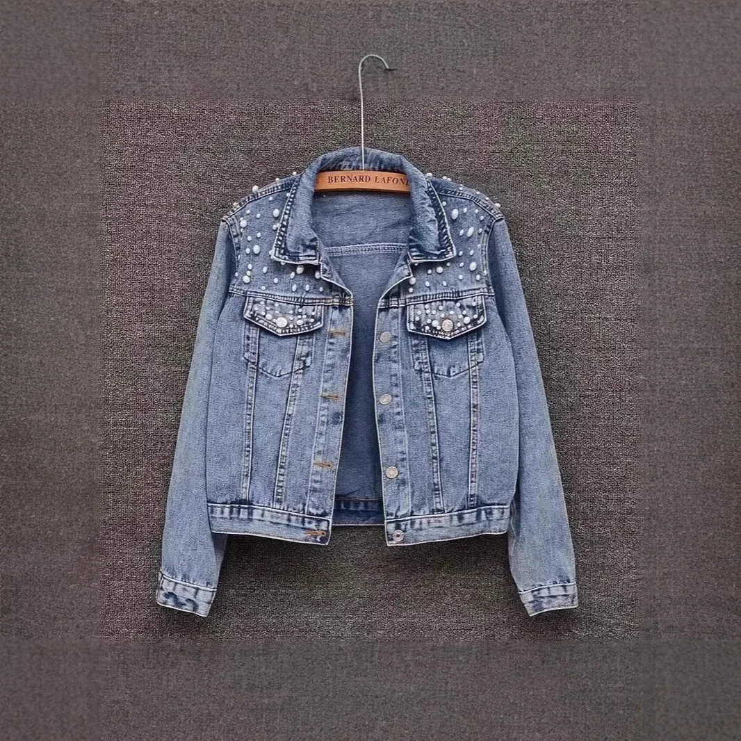 Fashionable Cropped Denim Jacket With y For Women Plus Size Pearl From Cross Border Southeast Asia Heavy 251231