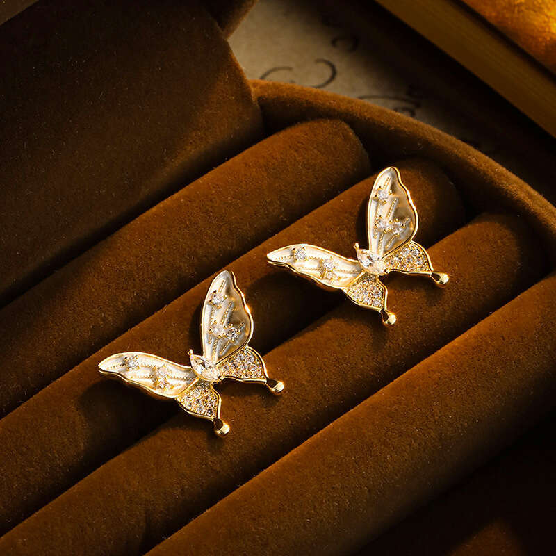 Micro Inlaid Full Zircon Oil Drop Butterfly for Women Original Design High-end Fashion Light Luxury Stud Hot Sweet Earrings