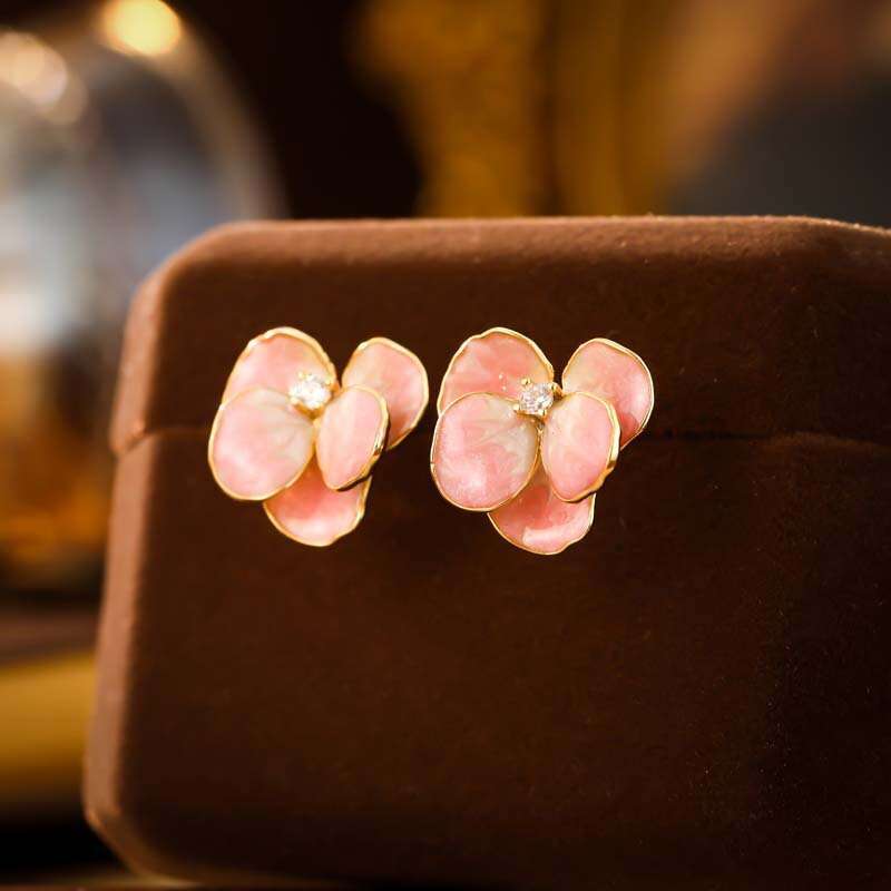 Fashion Enamel Oil Drop Iris Earrings High-end Luxury Exquisite Flower Studs Elegant Sweet Versatile Ear Jewelry