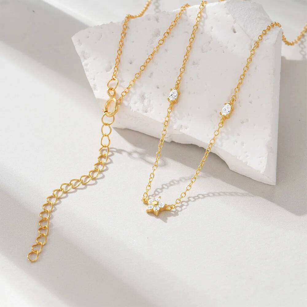 Aide 925 Sterling Silver Blue Opal Star Moon Elements Pendant Necklace Adjust Chain Necklaces for Women Birthday Gift Jewelry