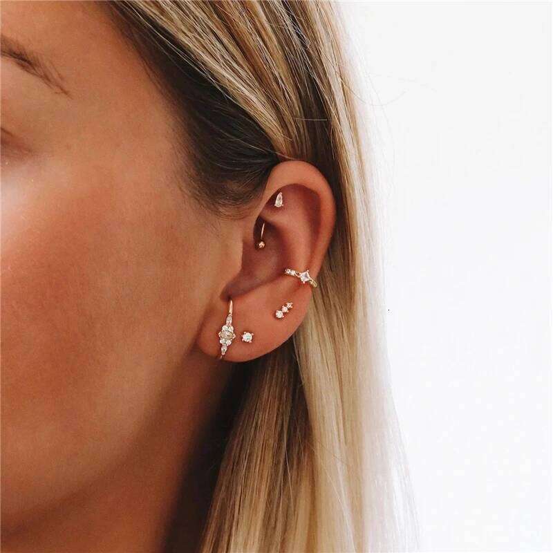Aide 925 Sterling Silver Sparkling White Zircons Flower Cartilage Earlobe Wrap Earrings For Women Versatile Line Shape Studs