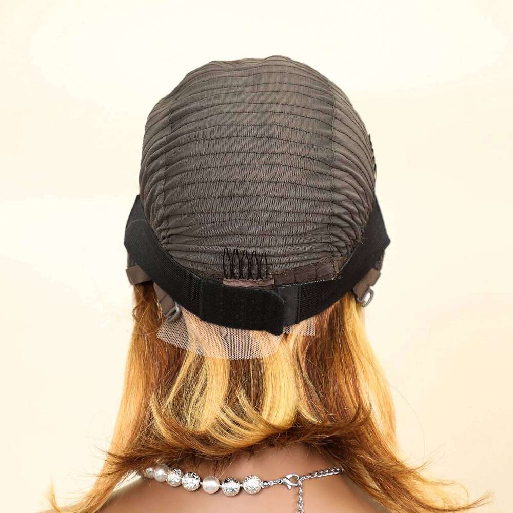 100% 13x4 Human Hair Lace Frontal Wig Brown Blonde Color Ready Wear Bob Wigs 200%Density For Women