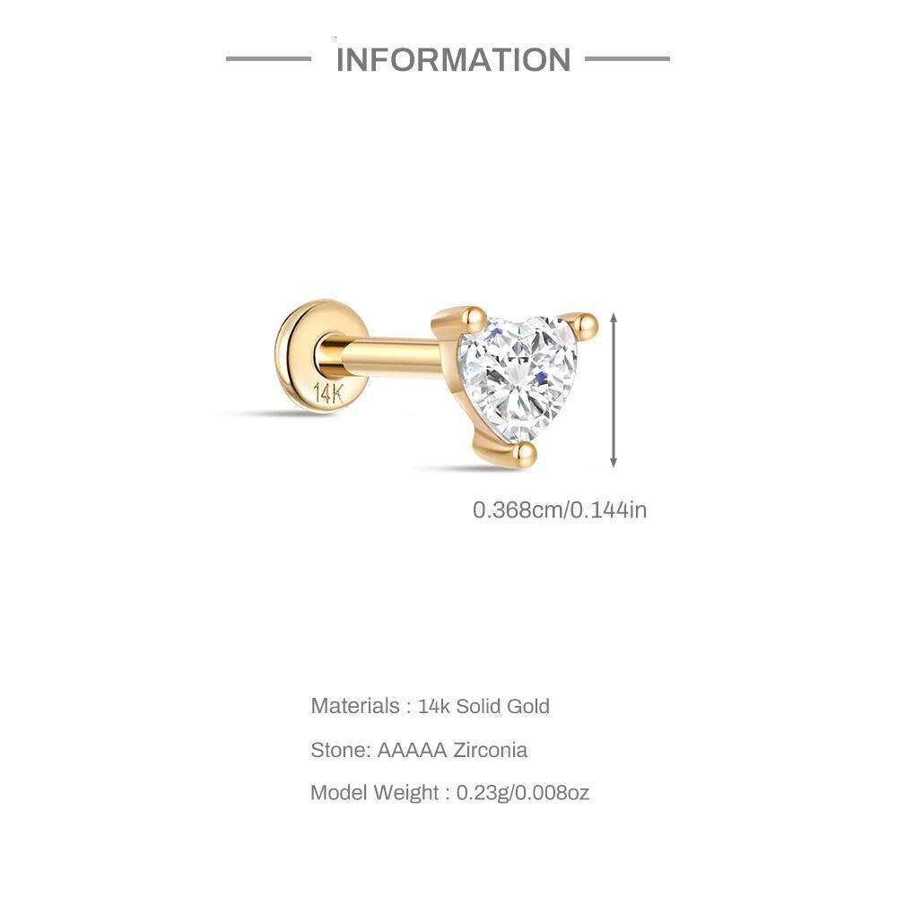 Aide 8MM Stud Earring 14k Solid Gold Bees Heart Star Puncture Earrings Simple Jewel Minimal Christmas Birthday Gift Pendientes