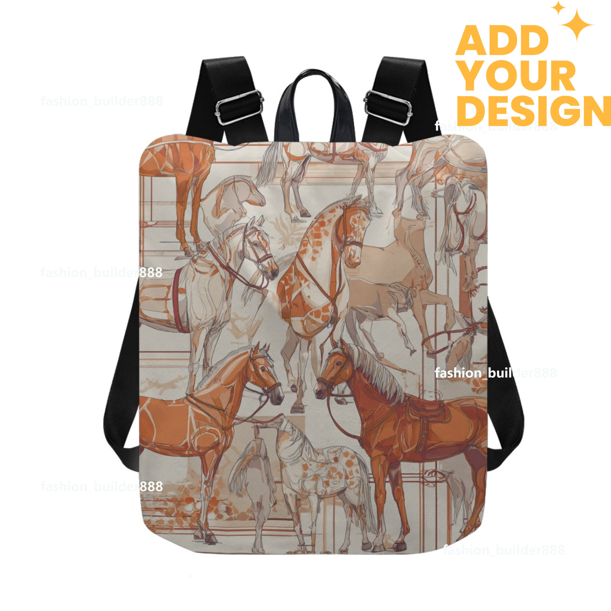 Custom H Designer Fashion Anti Theft Backpack Luxury Horse Pattern Unisex Full Print Backpack Laptop Bag Travel Bag H45