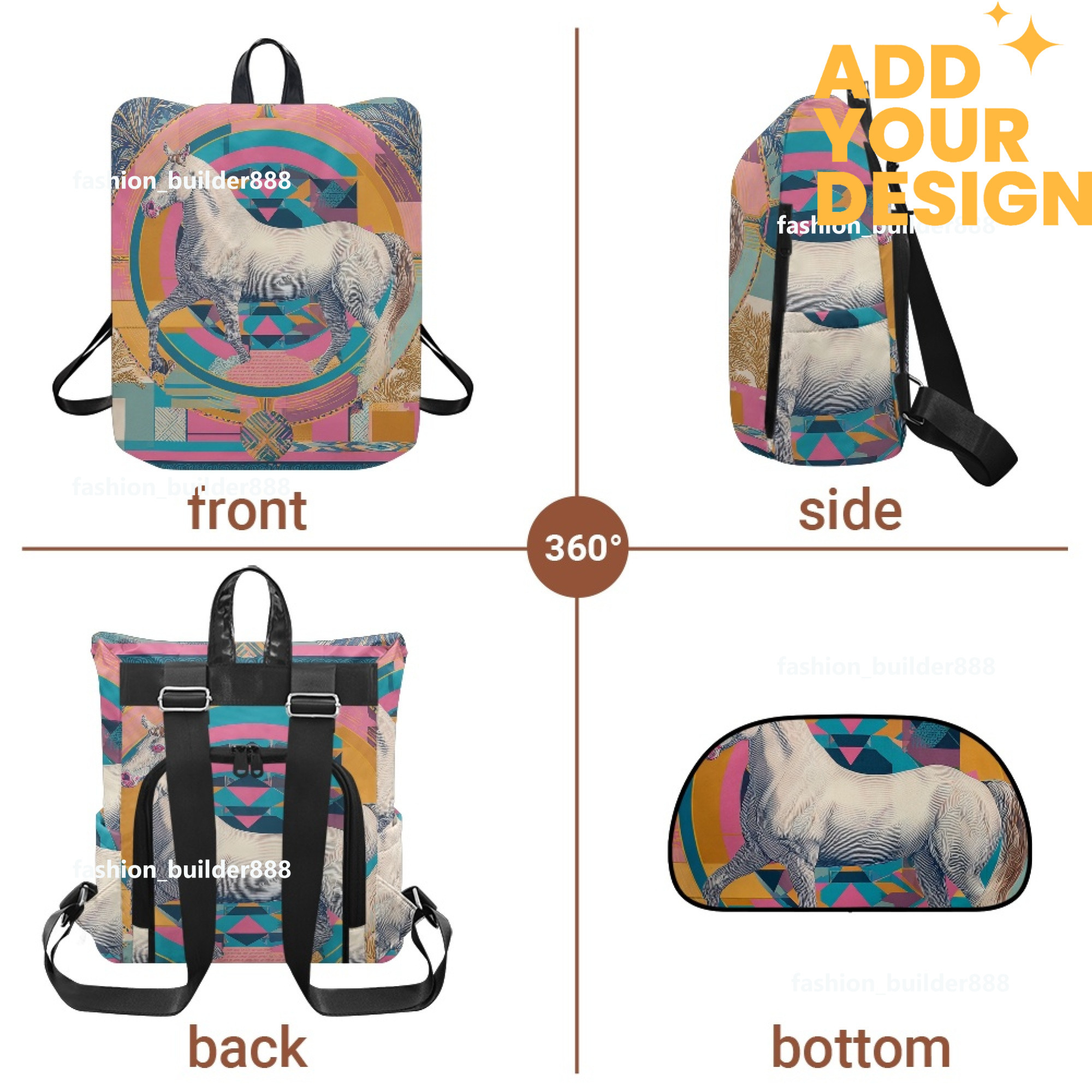 Custom H Designer Fashion Anti Theft Backpack Luxury Horse Pattern Unisex Full Print Backpack Laptop Bag Travel Bag H34