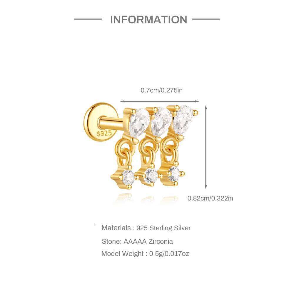 Aide 925 Sterling Silver Tragus Rock Helix Earring For Women Zircon Cartilage Drop Piercing Ear Lobe Jewelry