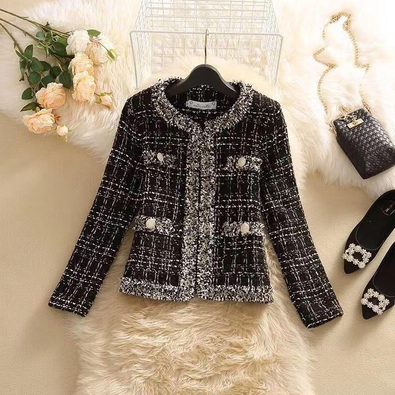 French Style Retro Tweed Jacket Spring and Autumn New Style Socialite Versatile Elegant Woolen Top Tweed Coat