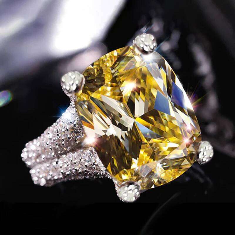 Huitan Graceful Chic Rings with Yellow Cubic Zirconia Trendy Luxurious Wedding Accessories for Women Modern Romantic Jewelry Hot