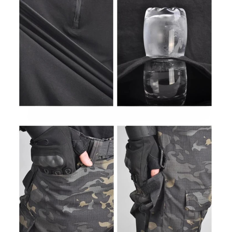 Summer Outdoors Tactical Set Men Thin Quick Drying Combat Training Uniform Camo Patchwork TopsMulti Pocket Cargo Pants Suit 251230