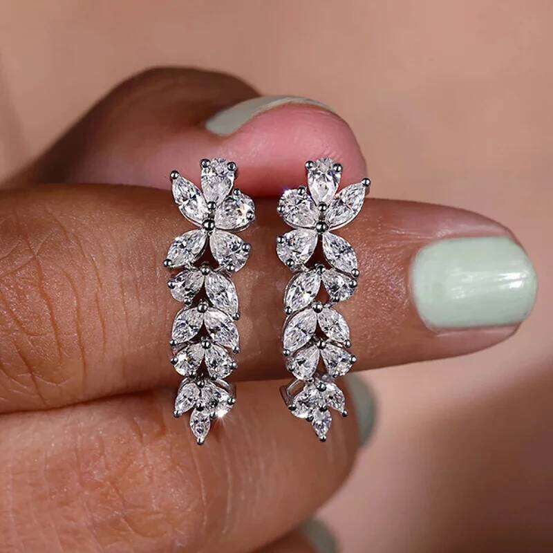 Huitan Graceful Luxury Zirconia Pendant Earrings Bridal Wedding Accessories Delicate Female Silver Color Jewelry for Engagement