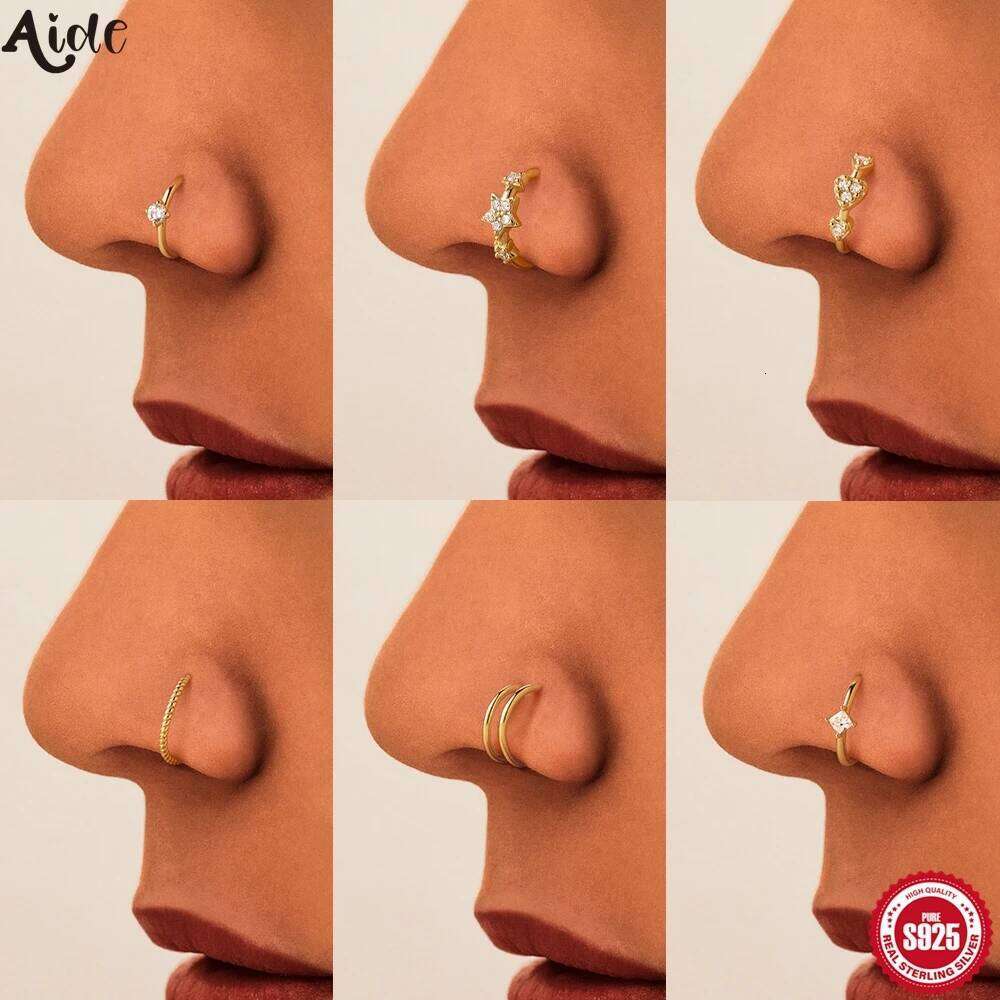 Aide Sterling Silver 925 Pierceing Zircon Simple Round Size Printing Twist Rope Ring Women Jewelry Nose Rings 1pc