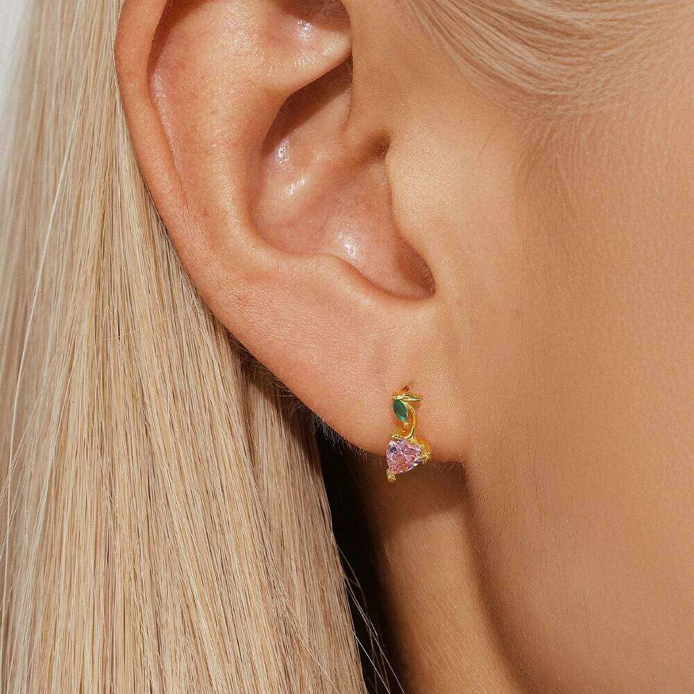 Aide Fashion Pineapple Cubic Zirconia Fruit Earrings for Women 925 Sterling Silver Cherry Cartilage Piercing Ear Studs Jewelry