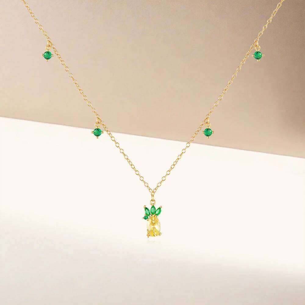Aide 925 Sterling Silver Korean Pineapple Pendant Micro-set Zircon Cute Fruit Necklace Temperament Personality Clavicle Chains