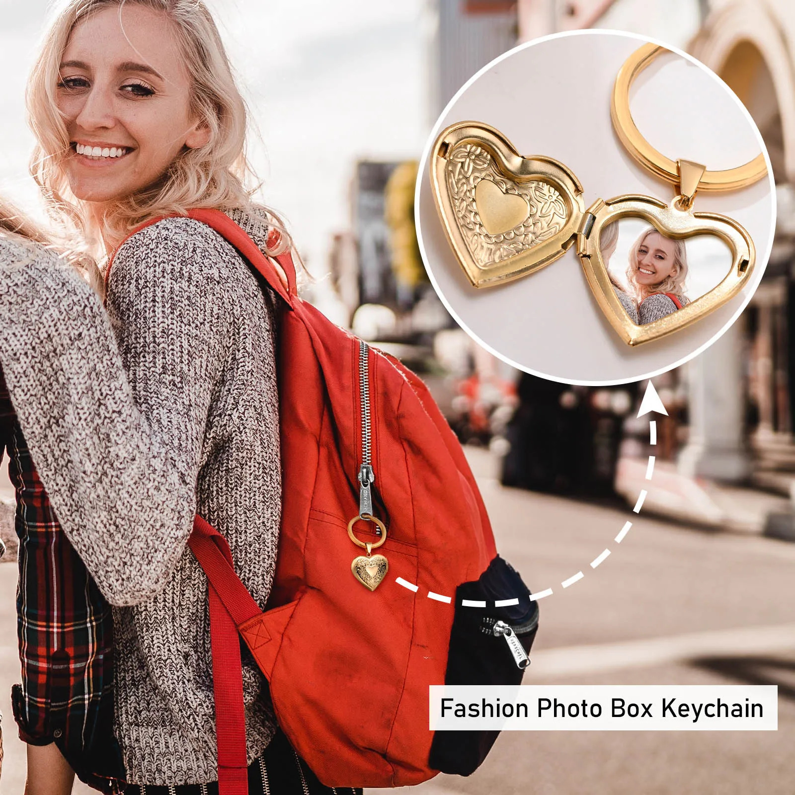 Gold Color Heart Keychain Po and Text Engraved Stainless Steel Charm Keyring Mothers Day Gift 251230