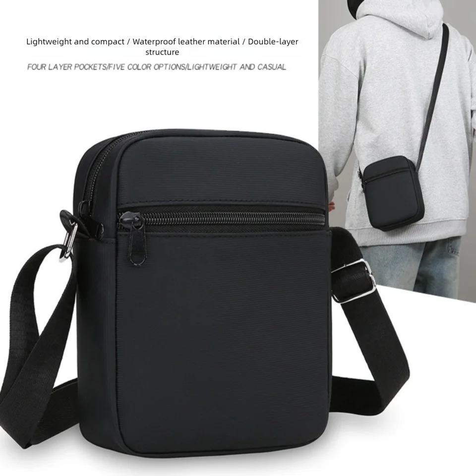 Fashion PU Shoulder Bag Waterproof Black Mobile Phone Bag Multiple Compartments Adjustable Mini Sports Bag for Men 251230