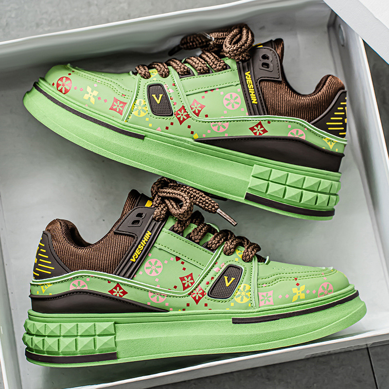 Free Shipping 2026 Spring Men's Platform Sneakers, Fashion Print Chunky Dad Shoes, Thick Sole Comfortable & Versatile Casual Shoes