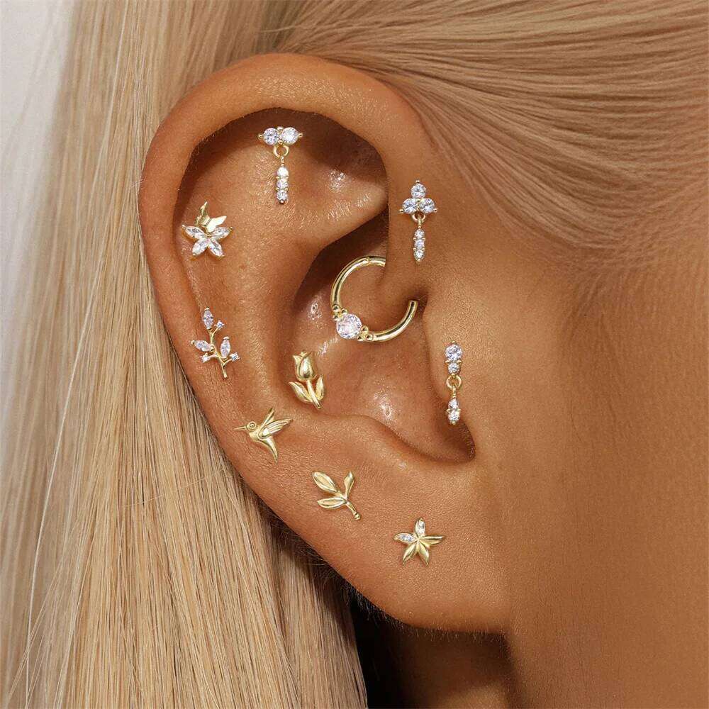 Aide 1Piece 925 Sterling Silver Hummingbird Flat Back Piercing Earrings For Women Ear Bone Studs Jewelry Gift