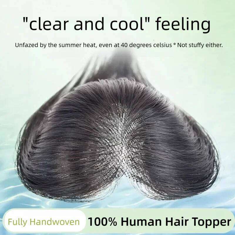 100% Handmade Human Toppers for Women - Borderless Invisible Lace Base Clip-In Hairpiece with Bangs Fringe Cover Hair Loss