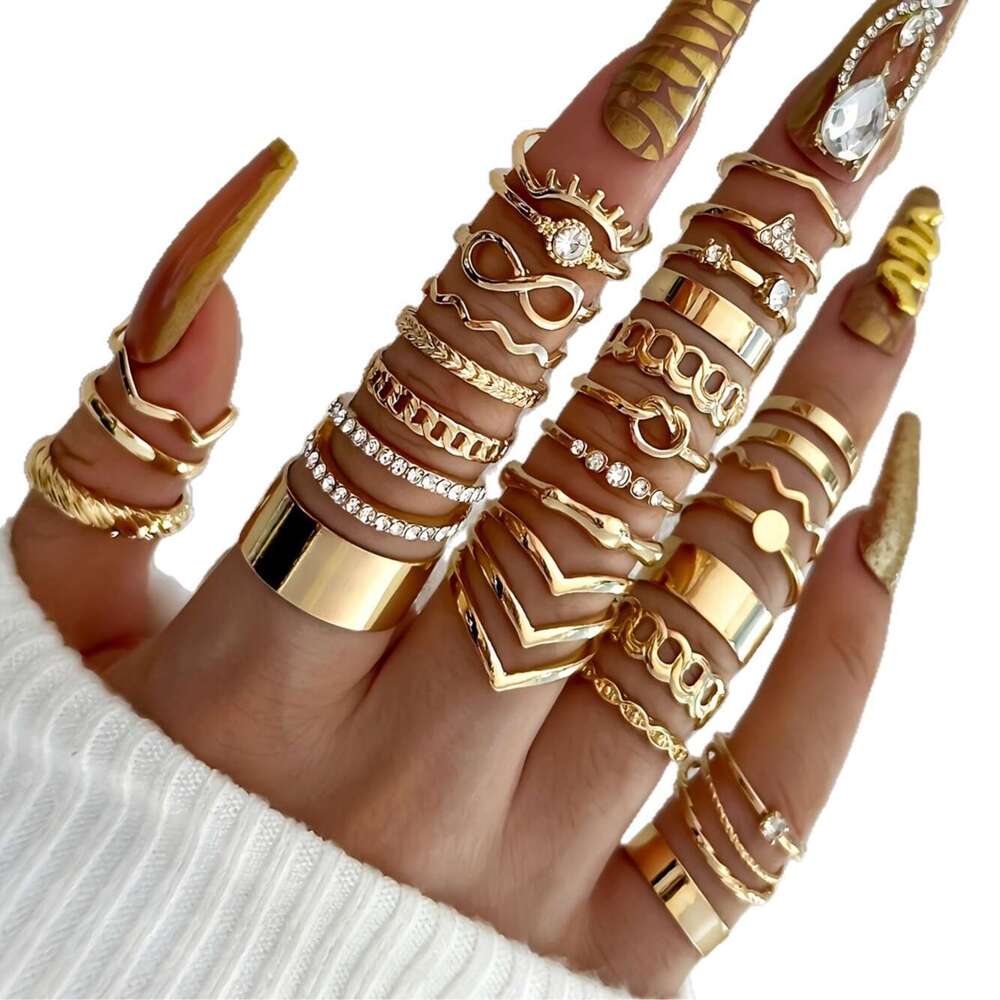 Fashion Baroque Rings Set Geometric Creative Ring Imitation Pearls 6 pieces 22 pieces 30 pieces Set Personality Irregular Womens Rings Flower Wholesal