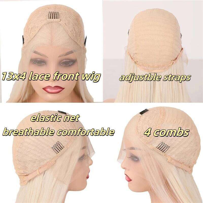 Rooted Synthetic Lace Frontal Highlight Light Blonde Natural Wave Transparent Pre Plucked Heat Resistant Fiber Wig for Women