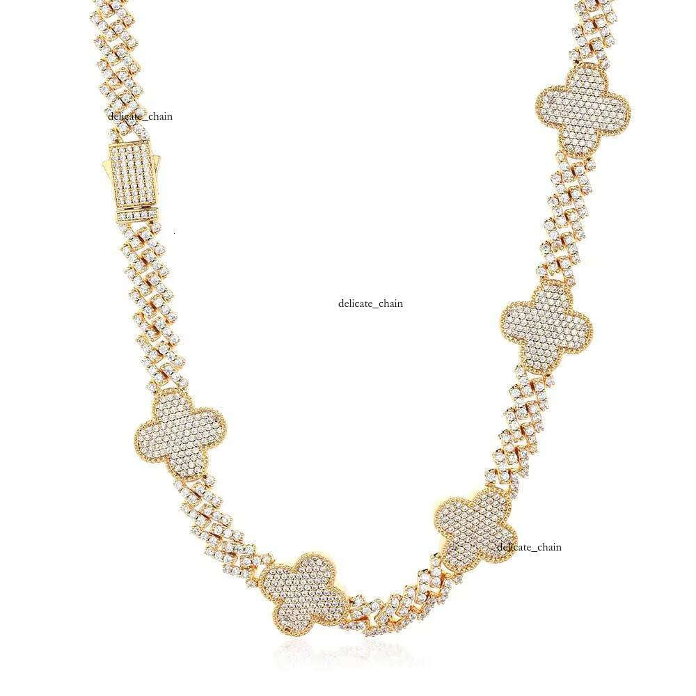 VVS Moissanite Hip Hop Cuban Men's 18k Gold Plated Four-Leaf Clover Fashion Luxury Wholesale Women's Necklace