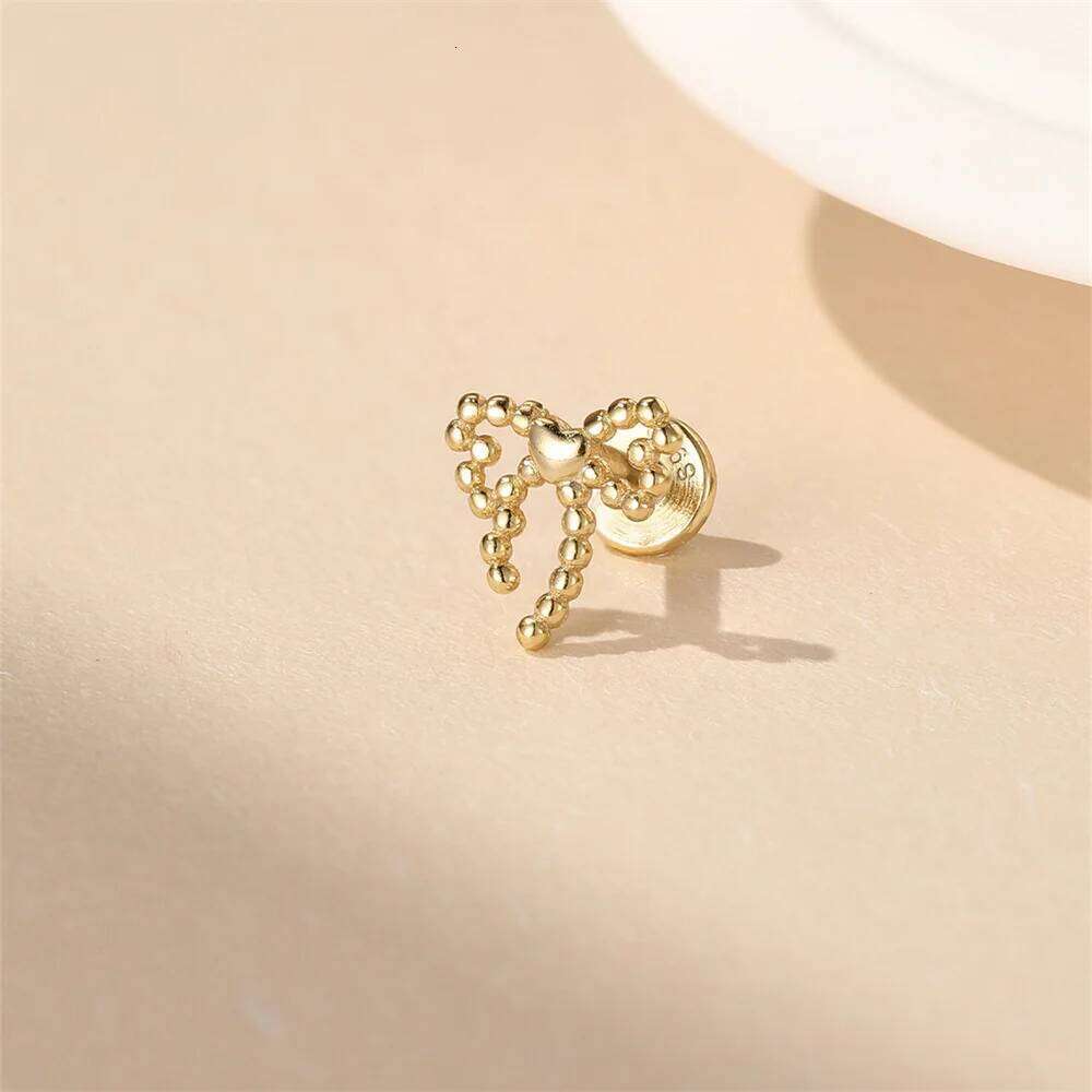 Aide 925 Sterling Silver Cute Bow Pink Zircon Piercing Stud Earrings For Women K Gold Elegant Sweet Bohemian Jewelry Party Gift
