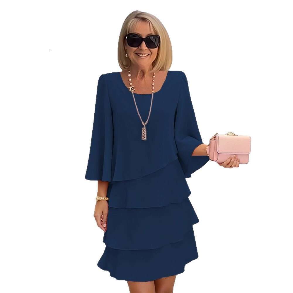 2026 Foreign Trade Spring Summer Fashion Cake Women's Elegant Loose Slimming Round Neck Dress