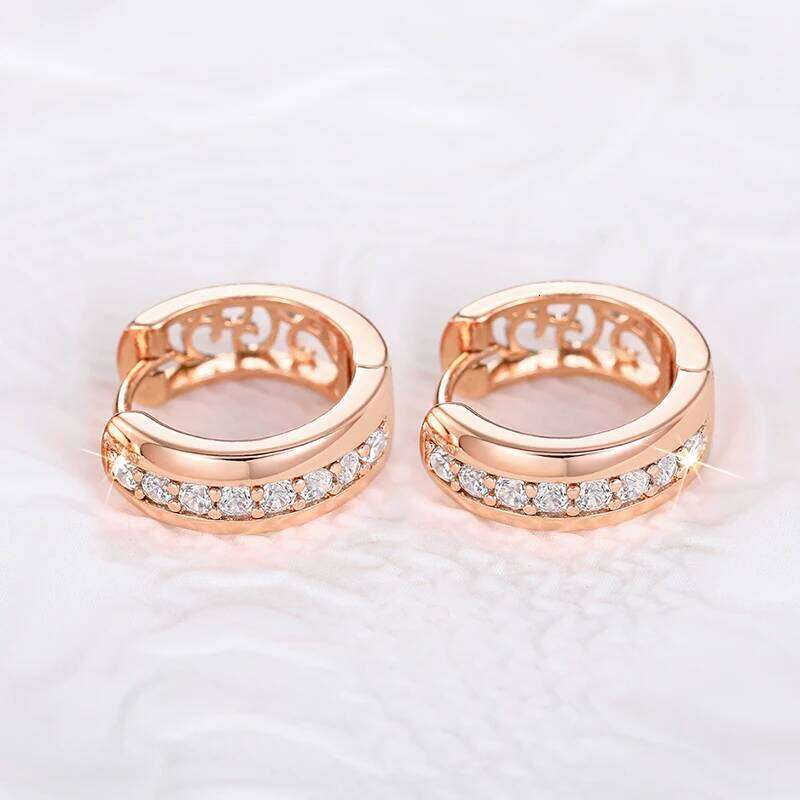 Huitan New Rose Gold Color Hoop with One Line CZ Temperament Women's Circle Earrings Hollow Pattern Statement Jewelry