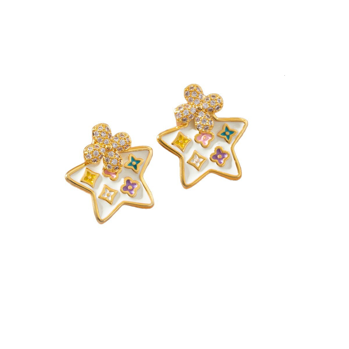 Luxury Brand Designer Jewelry Colorful Fun Oil Drop Lucky Star Geometric Zircon Earrings For Women Creative DIY Star Sun Versatile Niche Earrings