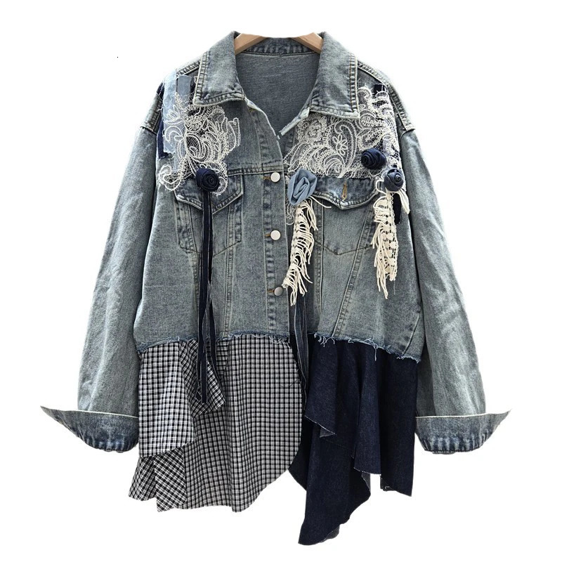 DEAT Autumn Niche Fashion Patchwork Womens Denim Jacket Loose Singlebreasted Contrast Color Coat Female11A05239 251231