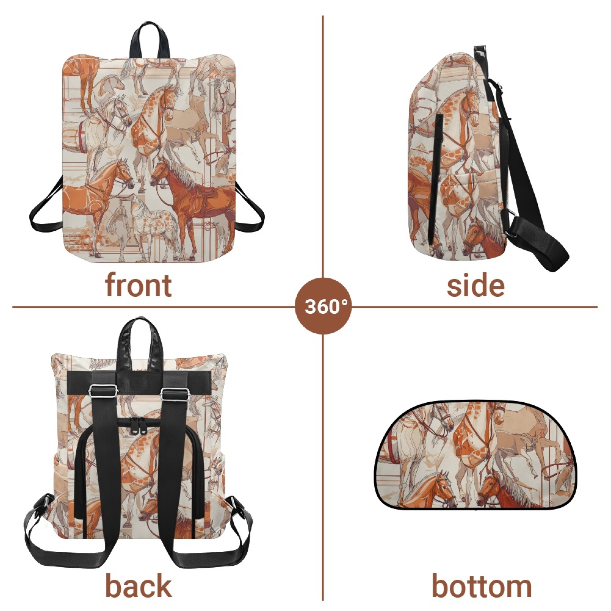 Custom H Designer Fashion Anti Theft Backpack Luxury Horse Pattern Unisex Full Print Backpack Laptop Bag Travel Bag H45