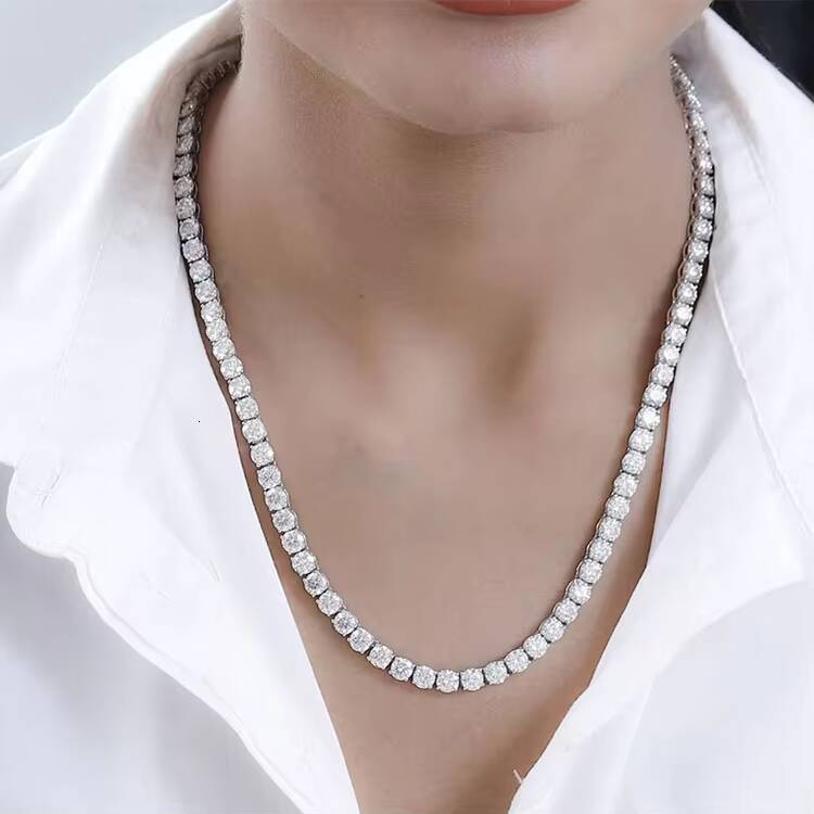 BMON01 Wholesale D Color VVS Moissanite Tennis Necklace Chain Iced Out 2MM 3MM 4MM 925 Silver Tennis Necklace Fine Jewelry
