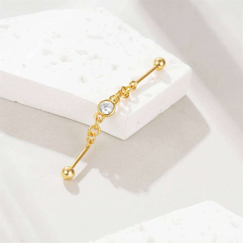 Aide 925 Sterling Silver Lucky Flower Pendant Stud Earrings Industrial Piercing Barbell Chain Ear Bone Earring Student Gift Jewe