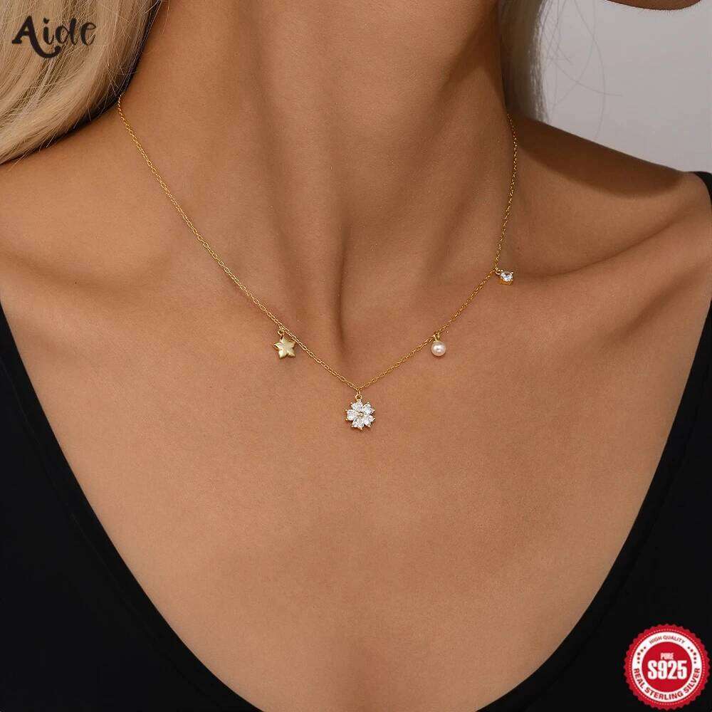 Aide 925 Sterling Silver Delicate Necklace Sparkling Zircon Chokers Clavicle for Women Valentine's Day Jewelry collares