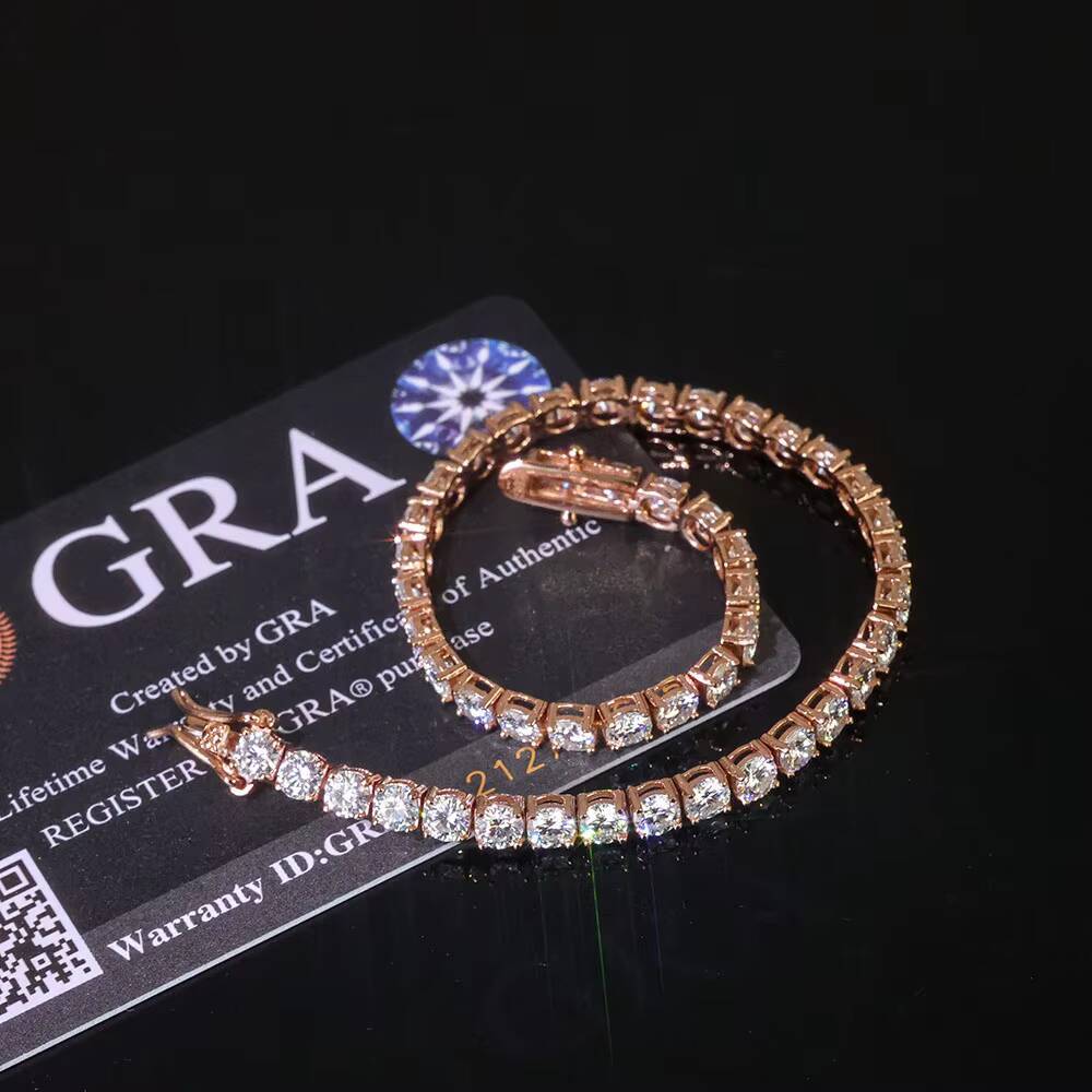 Sparkling VVS Moissanite Hip Hop Tennis Chain Necklace 925 Silver Rose Gold Plated Iced Out Cut Jewelry Womens Anniversary