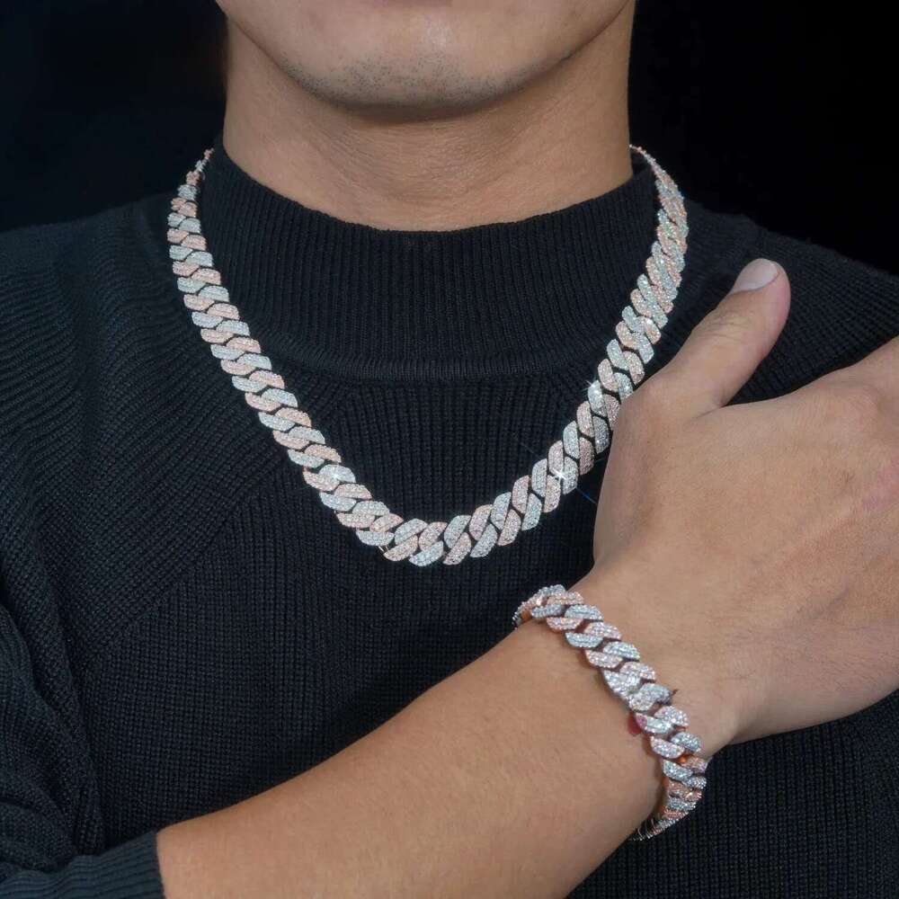 2026 Rose gold plated two tone iced out 10mm 13mm 15mm 925 sterling silver pass diamond tester hip hop jewelry vvs moissanite cuban link chain